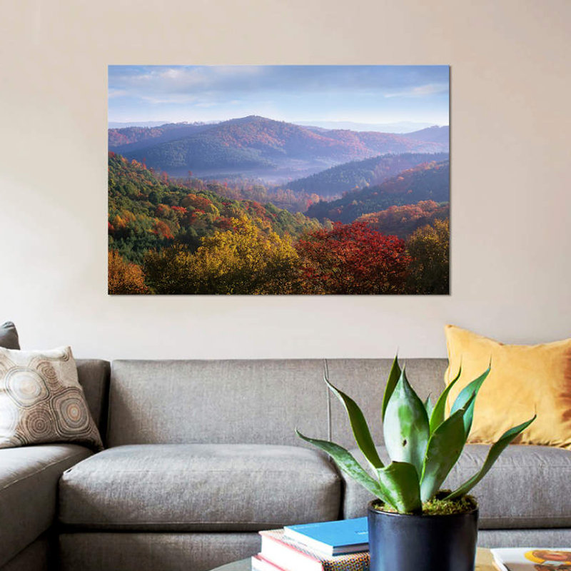 Forêt d'automne à feuilles caduques depuis la Blue Ridge Parkway, Caroline du Nord par Tim Fitzharris - Estampe numérique sur toile tendue