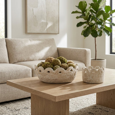 Bol en papier mâché à bord festonné pour la décoration du bureau ou de la maison - Apport de modernité et d'élégance à votre table ou comptoir de cuisine - Lot de 2, 15 cm x 5 cm, ivoire et gris