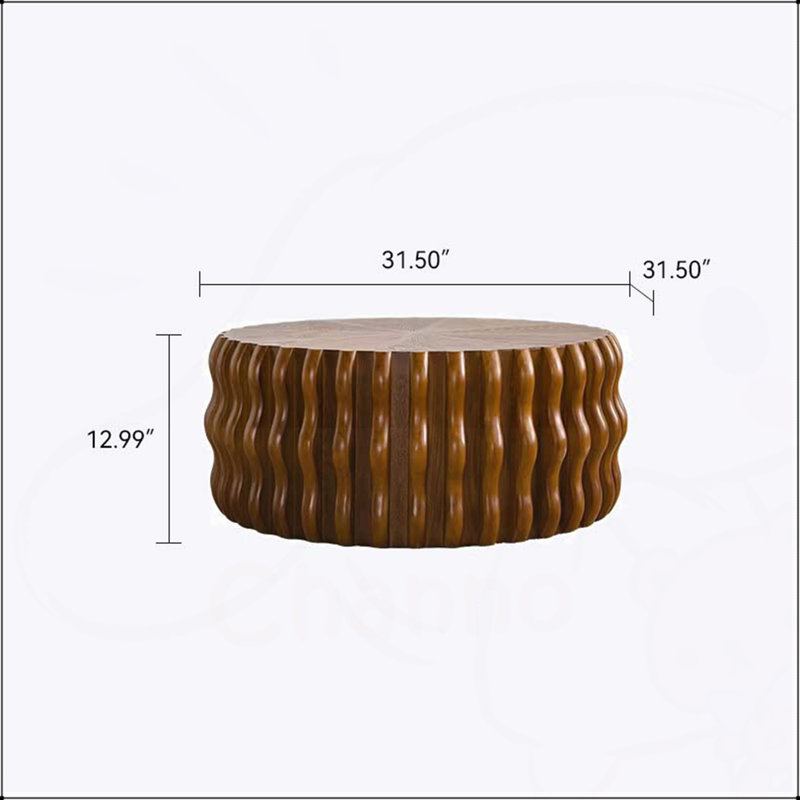Table basse ronde ronde cannelée Drum, H 12,99 po x L 31,5 po x l 31,5 po