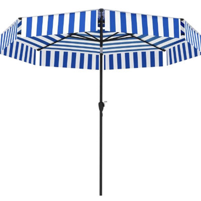 Parasol de table d'extérieur inclinable 8,6 pi avec toit ventilé à 2 niveaux, 8 nervures, manivelle, tissu Upf 30+, pour abat-jour à deux fonctions, ombrage sécuritaire