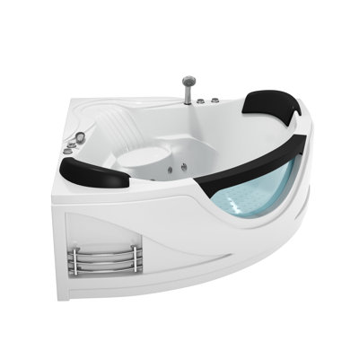 CASAINC 59" Corner Whirlpool Acrylic Bathtub for 2-Person, Soaking Tub Jetted Spa Tub with 6 Hydro Massage Jets & LED Lights,  Save Space Design