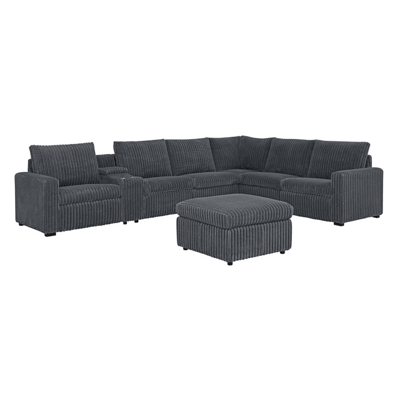 Canapé modulaire inclinable électrique Restmyer, Velours côtelé gris foncé