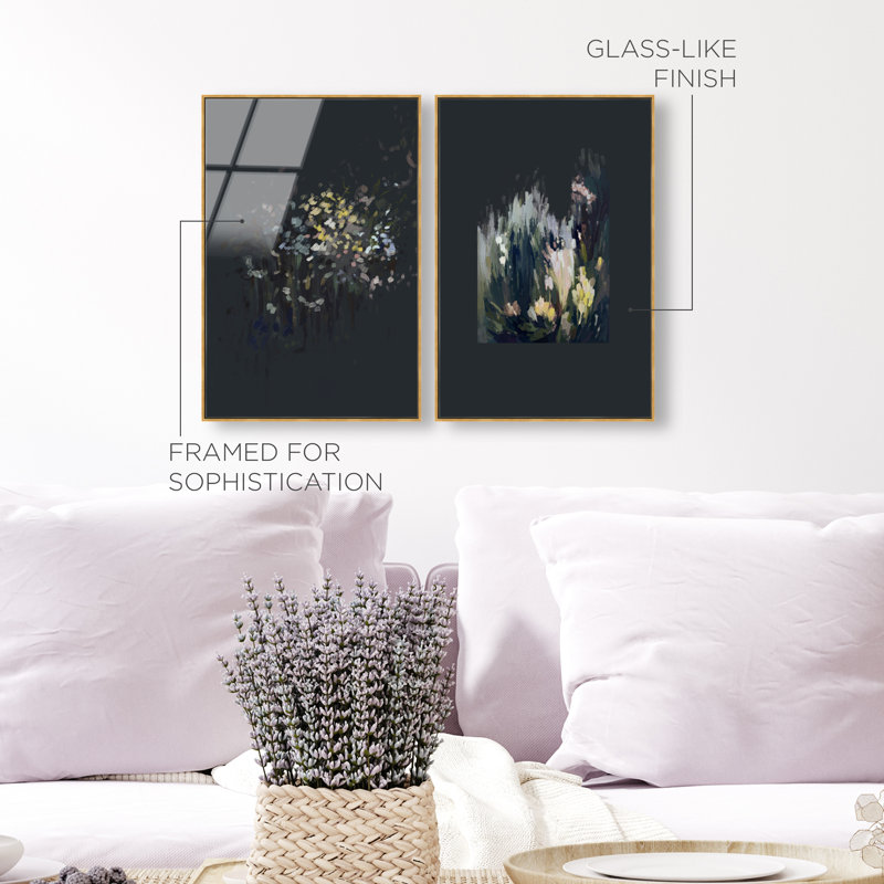 Midnight Flora Set Set by Oliver Gal, 17"H x 25"W, Gold Floater Frame