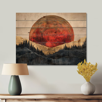 Forêt de la rivière, paysage de pierre ambrée du soleil I - Art mural en bois forêt - sur bois de pin naturel