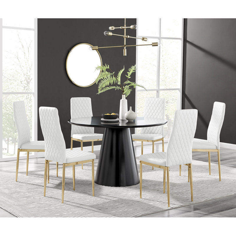 Ensemble de table de salle à manger Edward, Noir, Blanc / Doré
