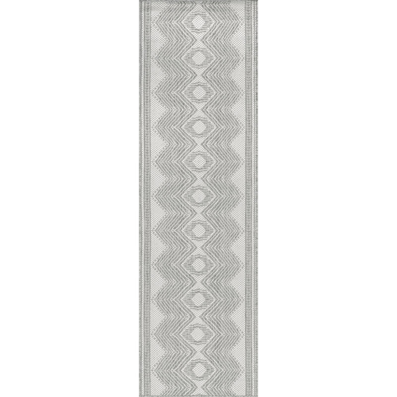 Tribal Indoor/Outdoor Area Rug, Square 8', Light Brown/Ivory