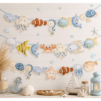 Ocean Animals Banner, Under the Sea Party Banner, Sea Life Birthday Decorations, Ocean Birthday Garland, Beach Party Decor