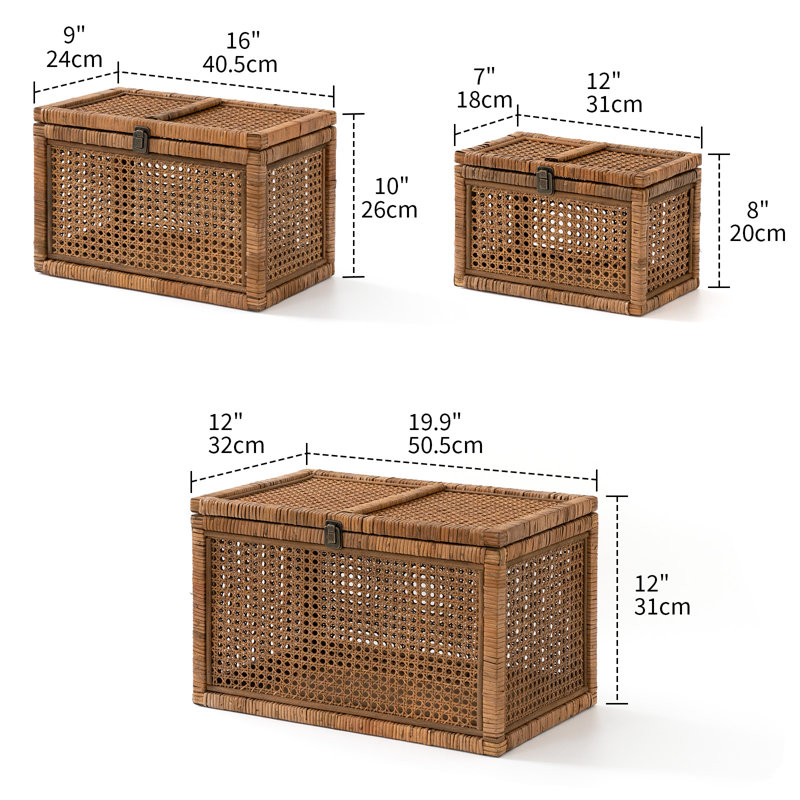 Ascano Nature Rattan Storage Box, Rattan Decorative Storage,Different Size