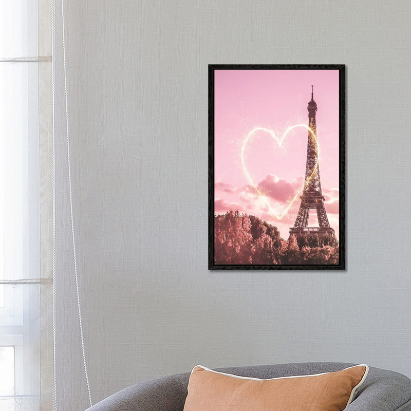 Paris Heart - Print on Canvas, Black Framed, 66.04cm H x 45.72cm W x 3.81cm D