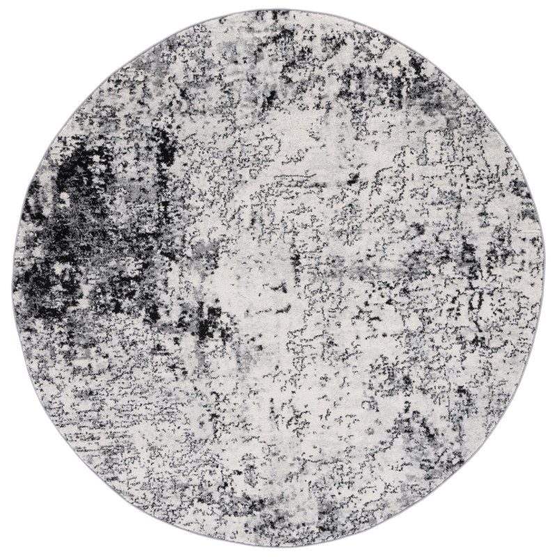 Adanac abstrait ivoire / noir, Rond 6 pi 7 po