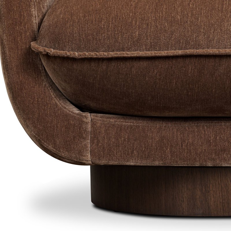 Carla 360 Degree Chenille Velvet Swivel Lounge Chair With Walnut Base, Bronzer Brown