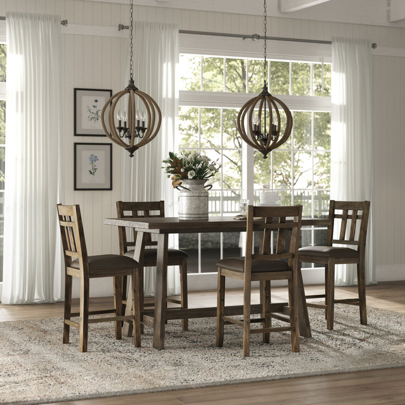 Mocha Acacia 5-Piece Dining Set with Faux-Leather Seats