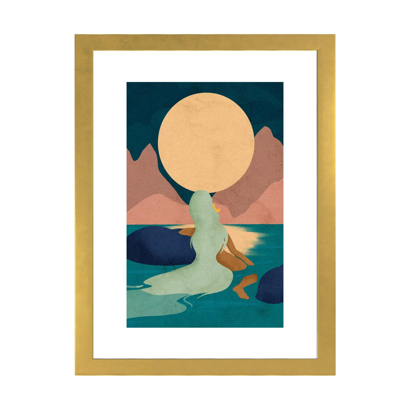 Aquarius Moon par Reyna Noriega - reproduction imprimée, H 32 po x l 24 po x P 1 po, Papier encadré doré, Blanc