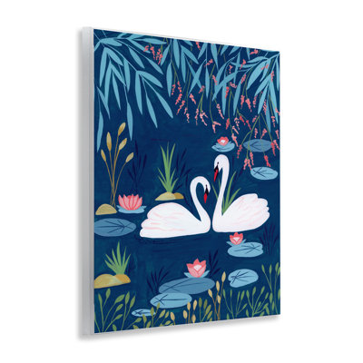 Swan Pair on Blue Pond Wall Plaque, design by Nabeela Rumi