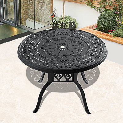 Table de patio en fonte d'aluminium avec trou pour parasol, table de salle à manger