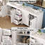 Meuble-lavabo double 84 po, 2 lavabos en céramique et comptoir en quartz, 3 tablettes réglables et 3 tiroirs, poignées-1386107434