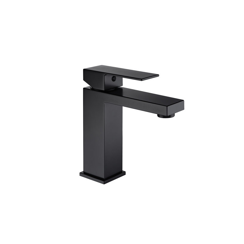 Robinet pour salle de bain à poignée carrée, Noir mat