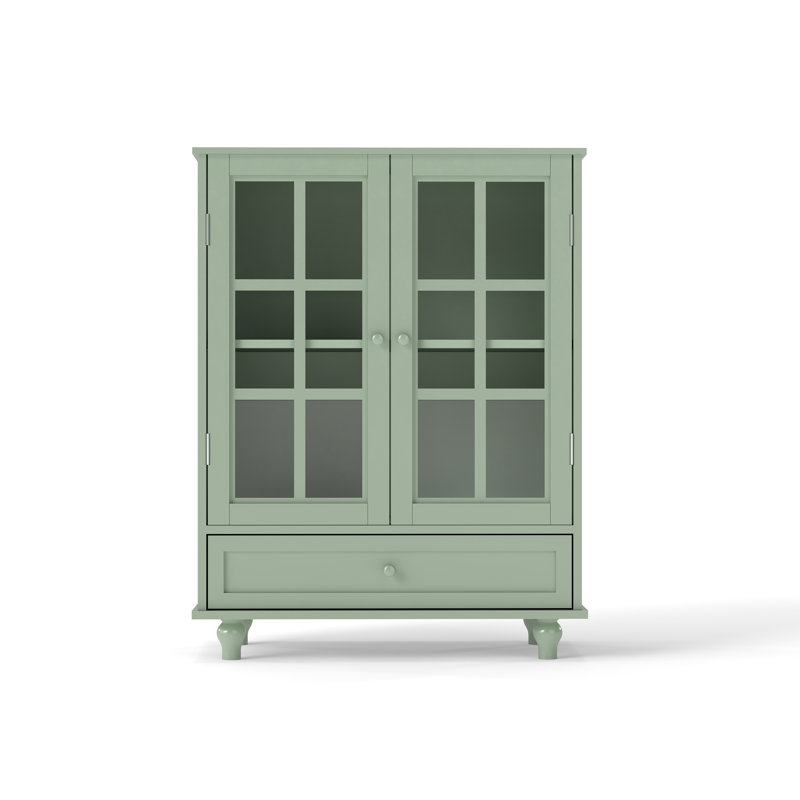 Buffet minimaliste vert menthe avec portes en verre et tiroir, rangement polyvalent pour le salon, la salle à manger et le couloir
