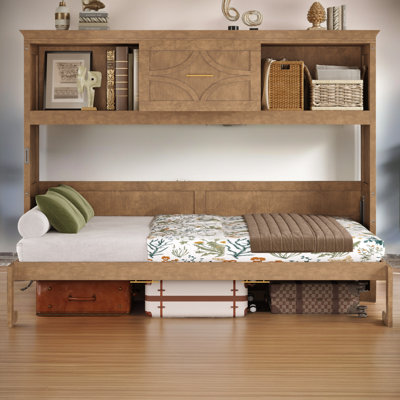 Twin Size Murphy Bed Wall Bed with Charging Station - Rustic Wood Design - 400LB Capacity