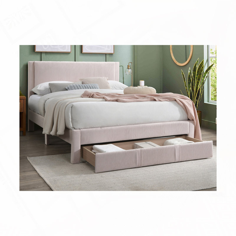 Queen Size Bed w Storage Drawe, Light Pink