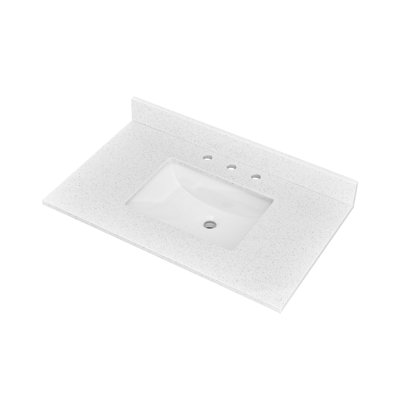 36"X22" Quartz Stone Bathroom Vanity And Rectangular Ceramic Sink And Backsplash