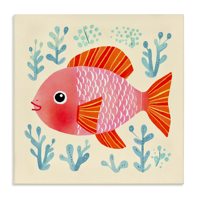 «Happy Fish & Seaweed Sprig», art mural sur toile par Andrea Haase, H 30 po x l 30 po