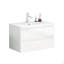 Meuble-lavabo de 31,5 po avec lavabo combiné, armoire avec 2 grands tiroirs, système de fermeture en douceur, 2 grands tiroirs, conception sans poignée, assemblage facile, blanc brillant
