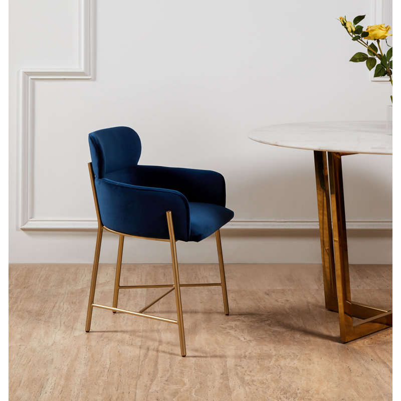 Tighe 19.3'' H Upholstered Armchair, Navy, Gold