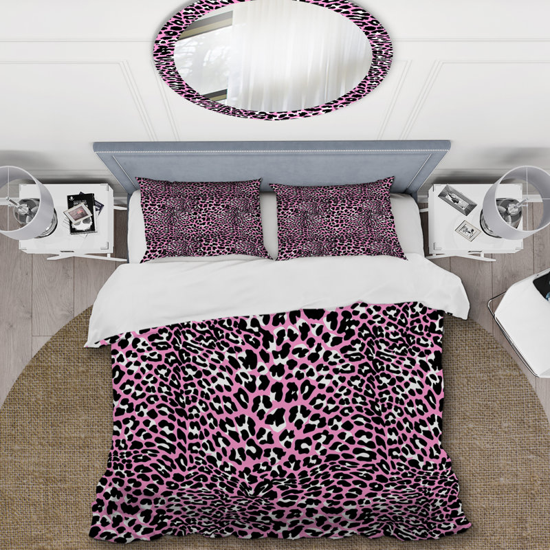 Rose et noir léopard - ensemble de housse de couette animaux - microfibre de polyester