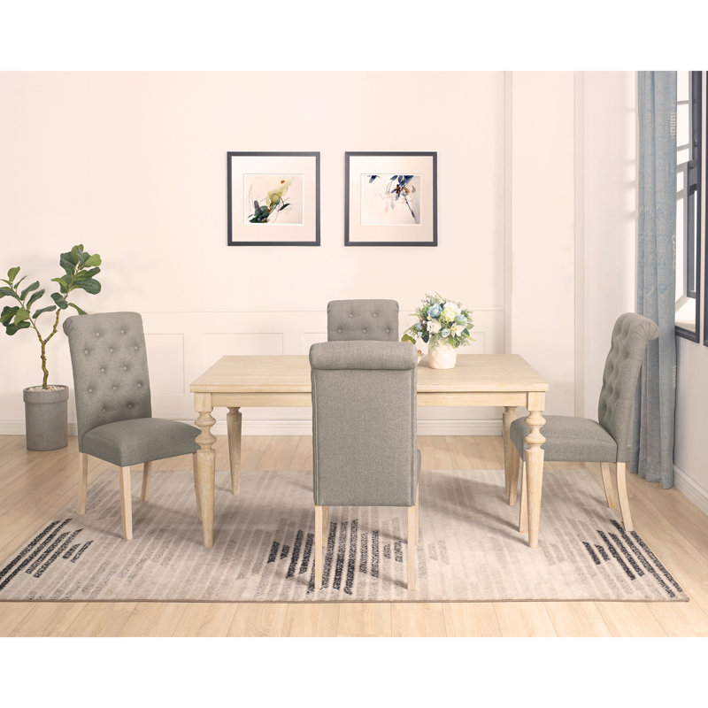 Beebe Four Leg Base Dining Set, 5 Pieces: Table, 4 Chairs, Gray/Wired White