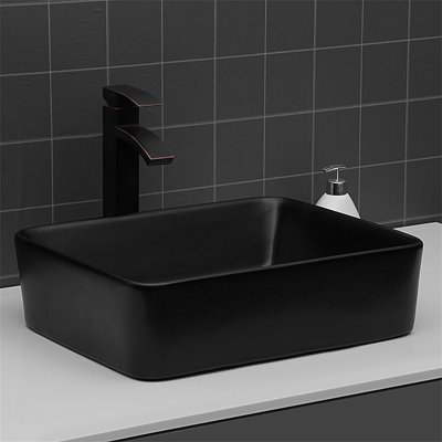 19"X15" Black Ceramic Rectangular Vessel Bathroom Sink