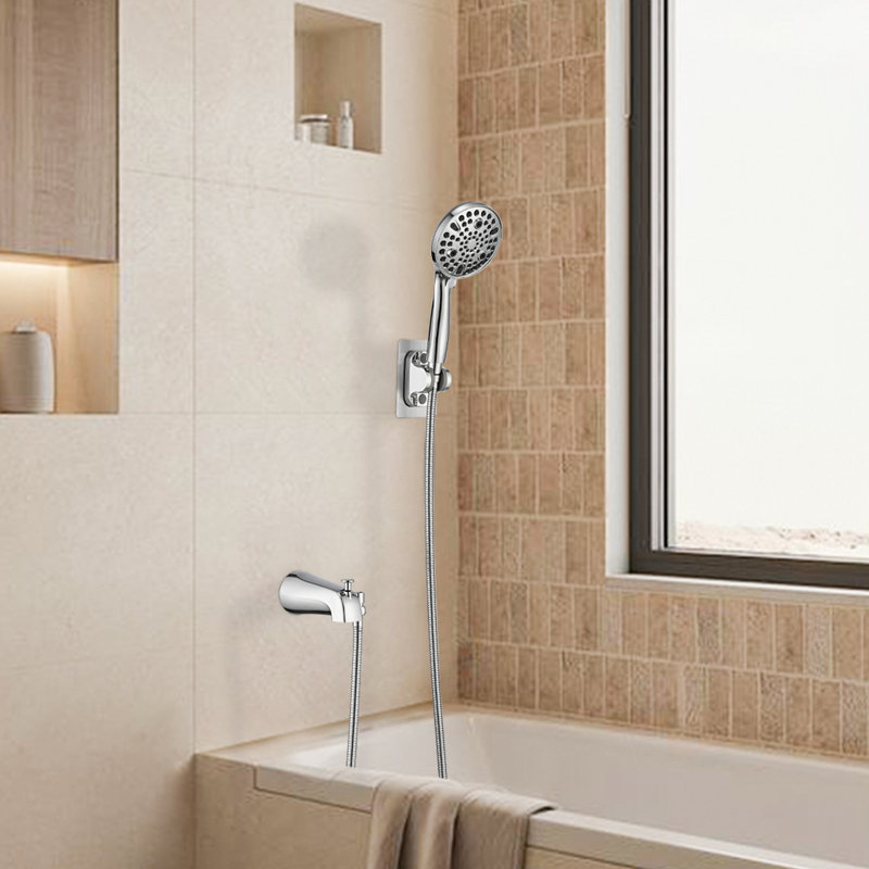 Bec de baignoire coulissant avec inverseur, douchette à main 10 modes, chrome