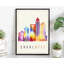 «Charlotte Modern Illustration US City», affiche sans cadre, affiche d'art mural de la Caroline du Nord-619832228