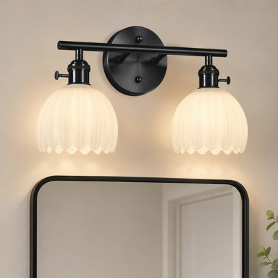 2-Light Dimmable Bathroom Vanity Light With Tulip Floral Glass Shade