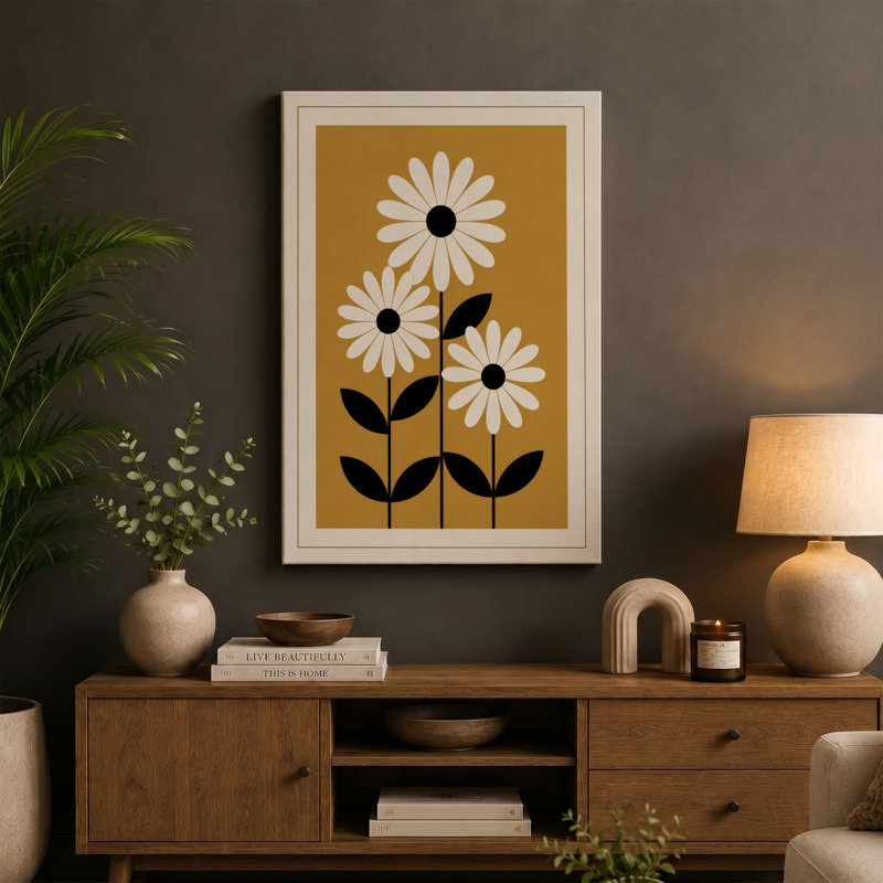 Three Daisies Ascending Retro - Wrapped Canvas, 18x12 - 45.7 x 30.5 cm, Sage Border