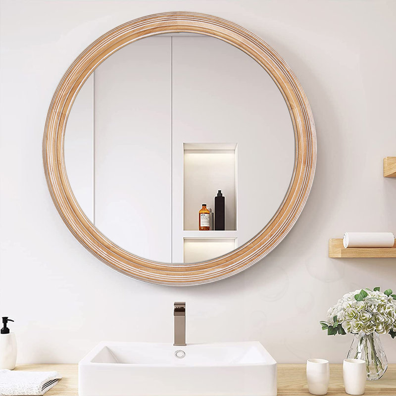 Miroir mural rond avec détail nervuré