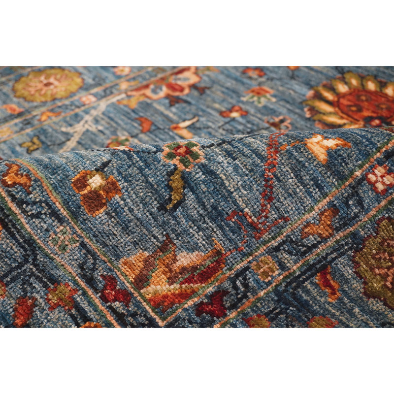 Tapis bleu clair noué à la main de haute qualité, Tapis de couloir 2 pi 9 po x 9 pi 6 po