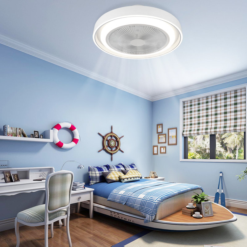 Ceiling Fan With Lighting - Dimmable Quiet Modern Blue 5 Blades