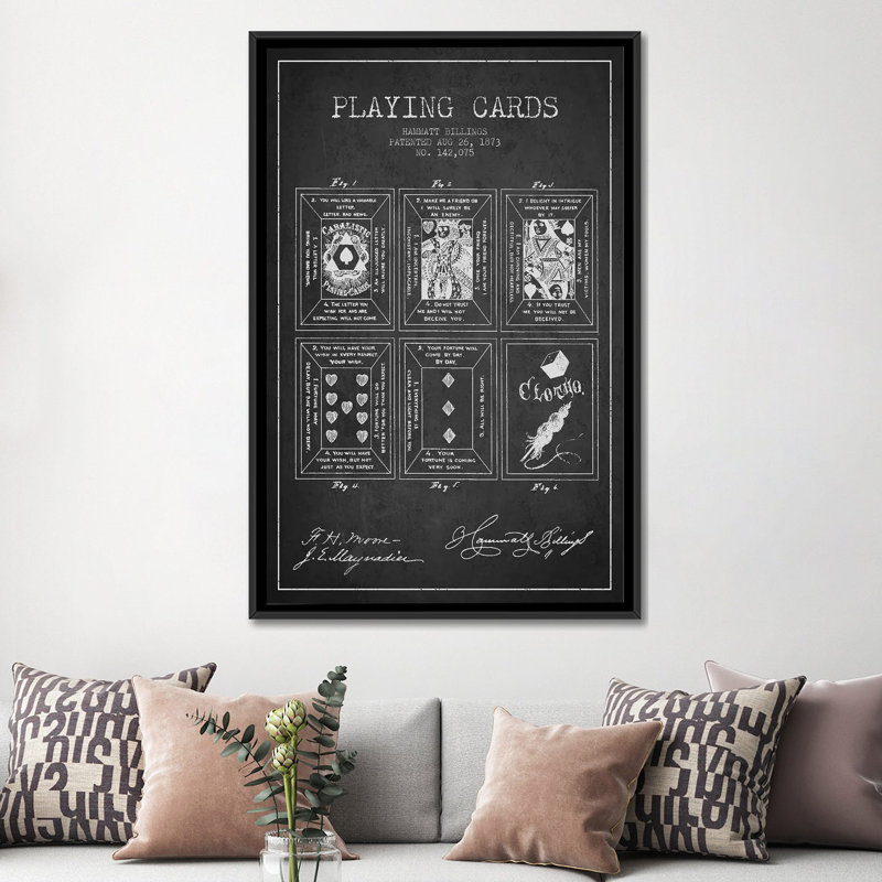 « hammatt billings playing cards », impression sur toile grise, H 48 po x l 32 po x P 1,5 po, Toile avec cadre noir