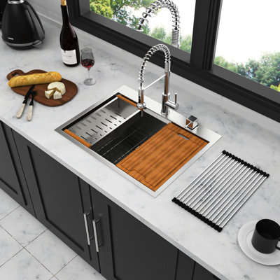 28"X22" Stainless Steel Drop-In Sink - 16 Gauge Workstation Practical Design Easy To Clean Surface 28 Inch Long-Lasting Construction Condensation