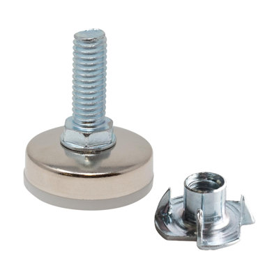Outwater Titan Leveler Kit | 3/8-16 X 1" Nickel Plated Shell Leveler With White Hex Base & Zinc Plated Hardened Steel Tee Nut (Bag Of 100 Each)