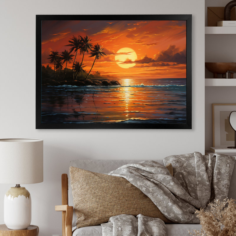 Caraibe Island Sunset I - impression, Cadre photo noir, H 16 po x l 32 po x P 1 po