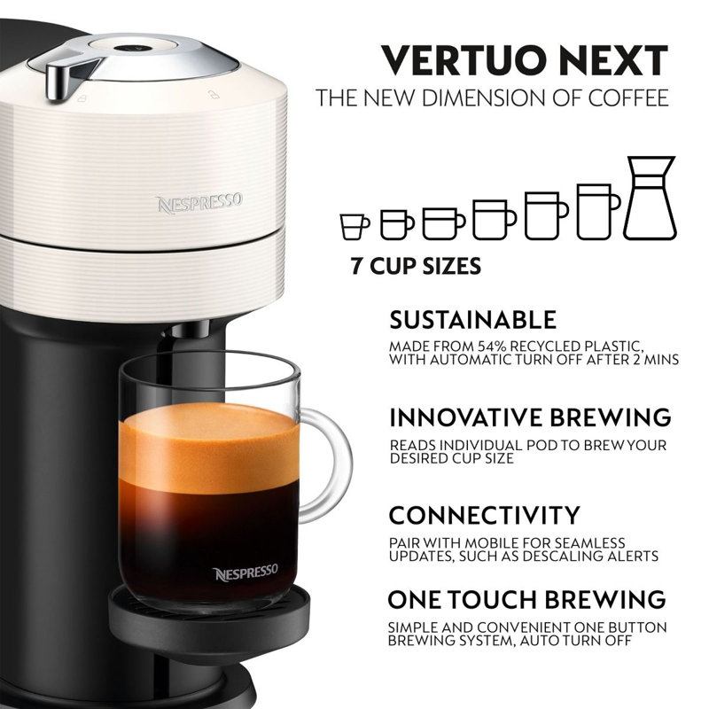 Nespresso Vertuo Next Coffee Pod Machine by De'Longhi, White