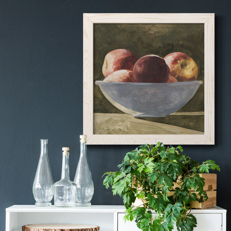 «Bowl Of Peaches II», art mural sur toile, H 35,5 po x l 35,5 po x P 1,5 po, Cadre blanc