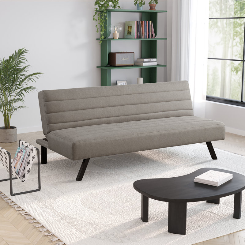 Serta Nova Scotia 66.1" Click Clack Convertible Futon Sofa Bed, Channel Tufted, Metal Legs, Taupe Polyester