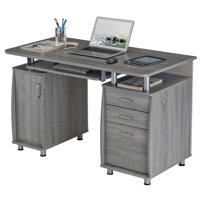 Bureau d'ordinateur complet avec rangement, Gris