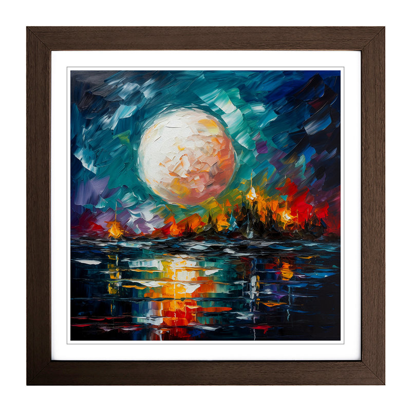 Moon Palette Knife Painting - Framed Print, Walnut