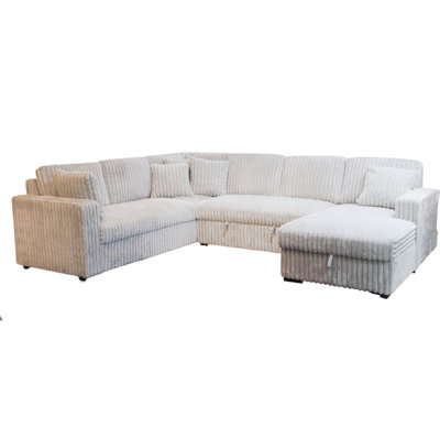 Canapé-lit modulaire Jezz avec USB, 4 coussins, mousse, velours gris brume