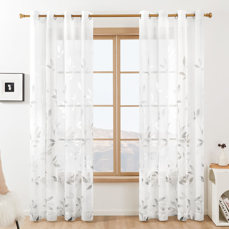 Rideau transparent en polyester Yoandry, Gris, L 52 po x L 95 po
