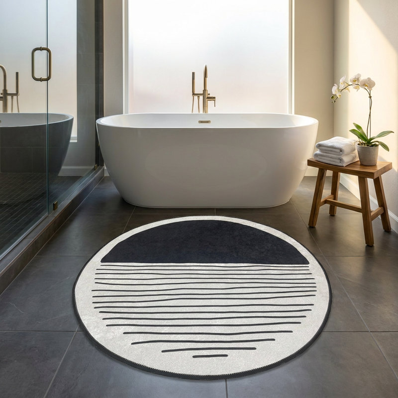 Abstract Striped Round Bath Mat
